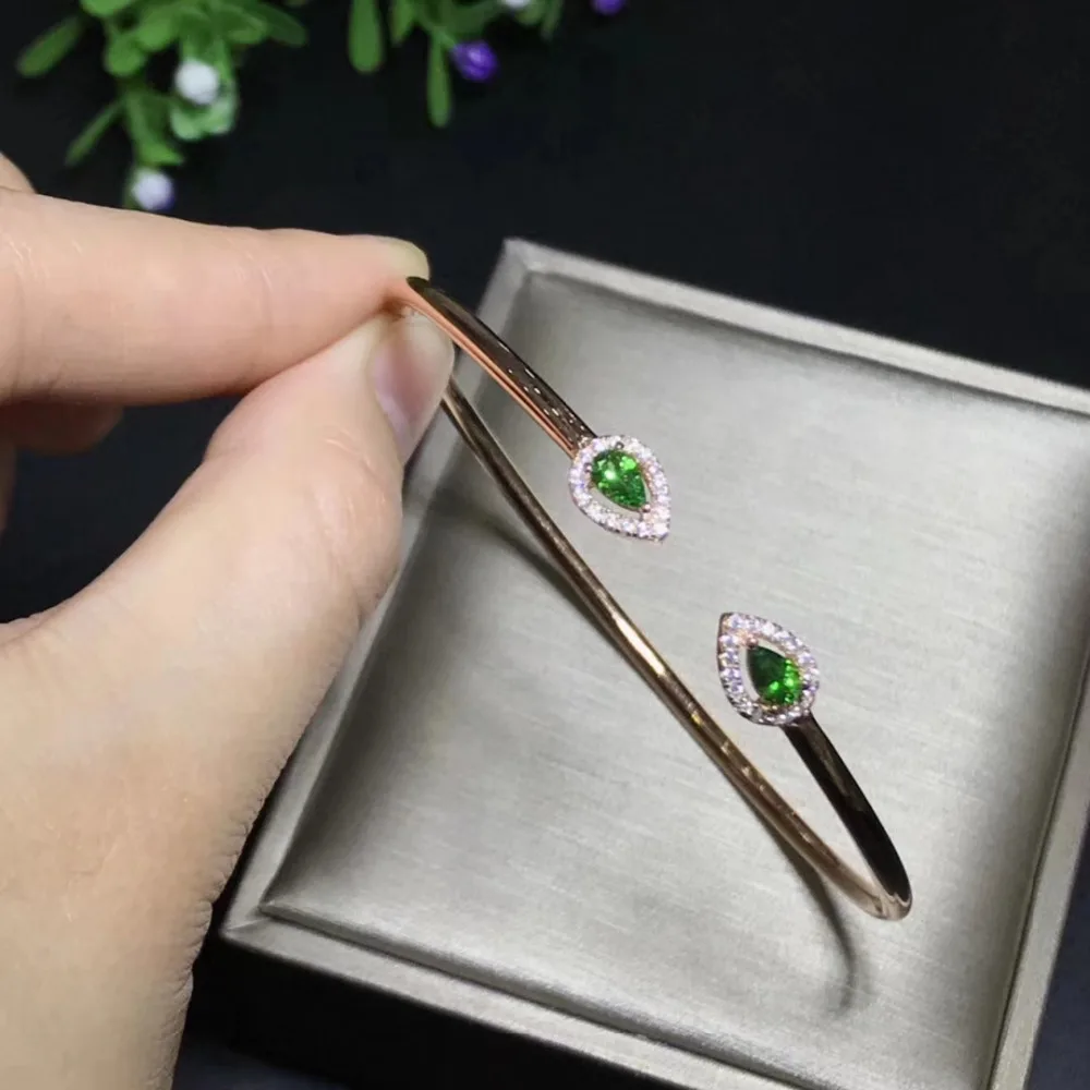  Bracelets en Tsavorite verte naturelle Bracelet grenat vert naturel S925 argent simple goutte d'eau