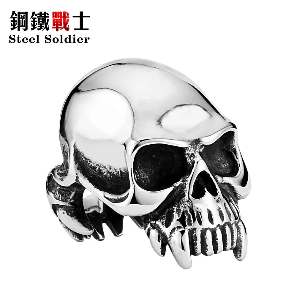 

Steel soldier punk rock biker vampire skull ring stainless steel for men fashion high quality jewelry