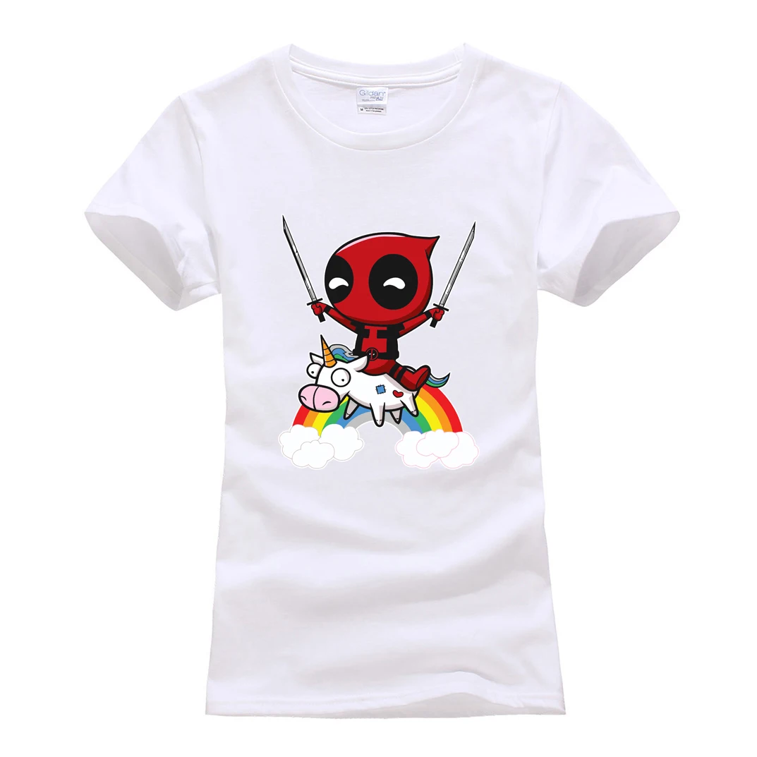 Deadpool الحيوان الكرتون camisetas المحملة قميص فام 2019 الصيف النساء قصيرة الأكمام تي شيرت القطن س الرقبة المتناثرة القمصان لطيف