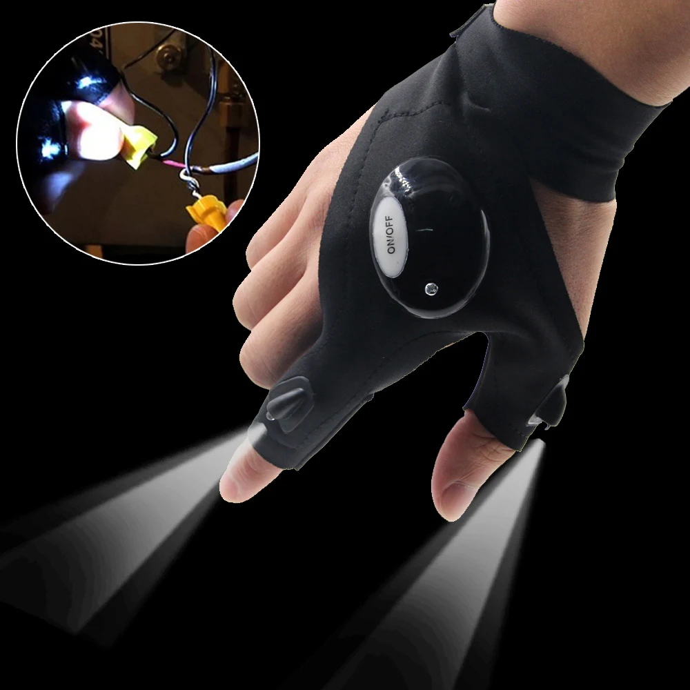 Fishing Magic Strap LED Light Fingerless Glove Flashlight Torch Cover Auto Repair Outdoor Camping Hiking  Luminous