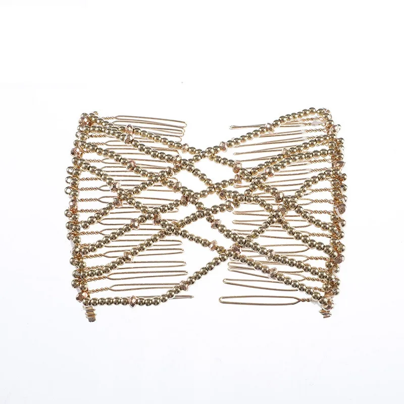

Women Pearl Beads Elastic Hair Combs Double Slide Magic Bun DIY Hairstyle Making Tool Metal Novelty Hair Clip Accessories G0302