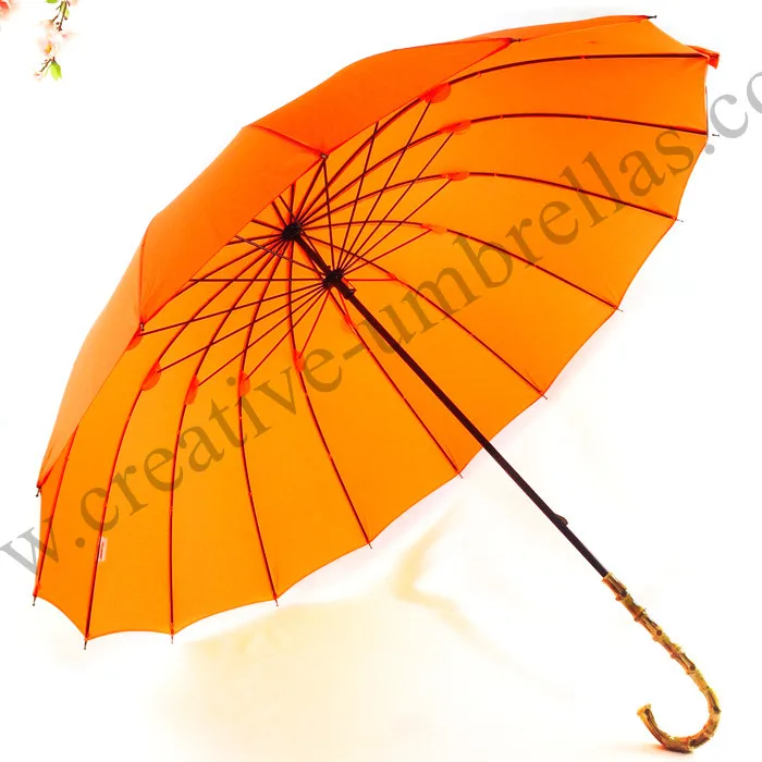 

16 ribs straight pure nature rattan bamboo handmade wooden umbrellas hand open anti-thunder fiberglass outdoor parasol