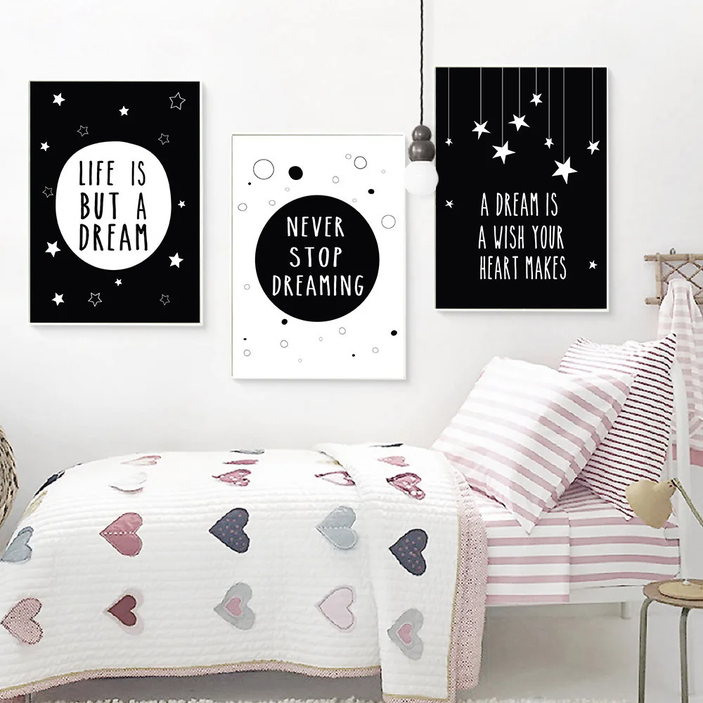 Aliexpress Buy Nordic Art Motivational Star Quotes Minimalist Canvas Poster Painting Black White Wall Picture Children Baby Room Decoration from