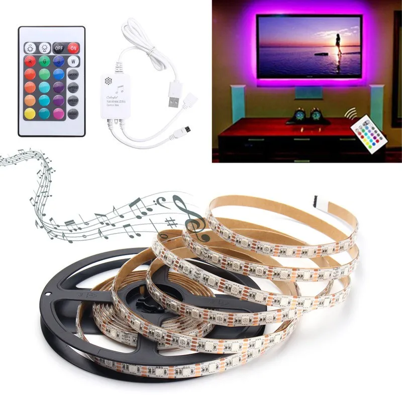 

0.5/1/2/3/4m Waterproof Music Sound Activated RGB LED Strip Light 5050 SMD Strip Kit RGB With 5V USB IR Controller Party Decor