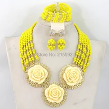 Желтый Африканский бисер комплект ювелирных изделий нигерийская свадьба африканская бижутерия новые декоративные цветы AEJ361