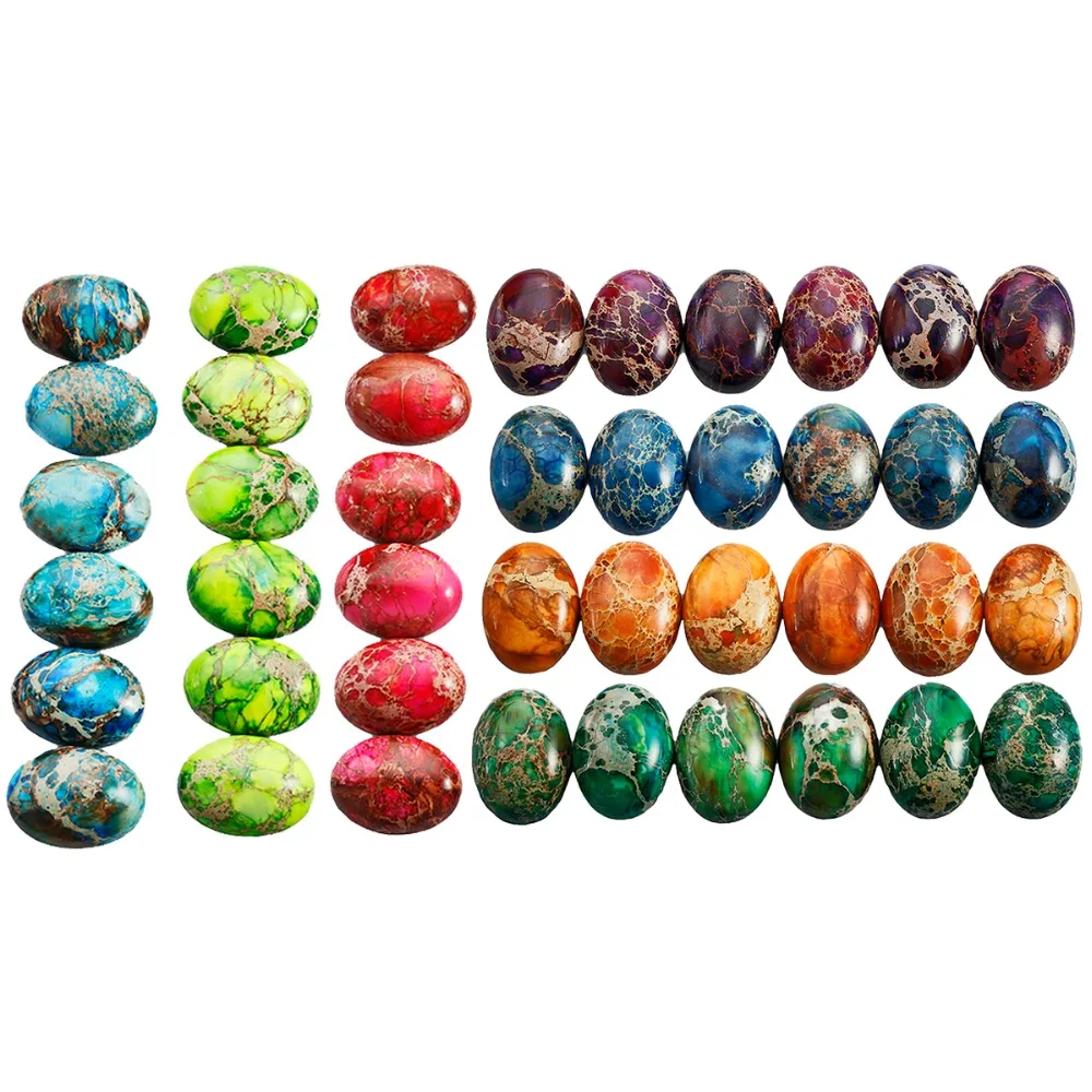 

TUMBEELLUWA 1Lot (10Pc) 18x25mm Sea Sediment Jasper Oval Flatback Cabochons CAB Ring Face DIY Jewelry Accessories
