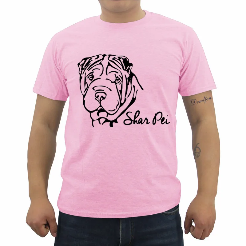 Новинка, Мужская хлопковая футболка с короткими рукавами и круглым вырезом, футболка с принтом Шарпей, портрет Хунда, Хунда, крутые футболки, топы в стиле хип-хоп - Цвет: Pink