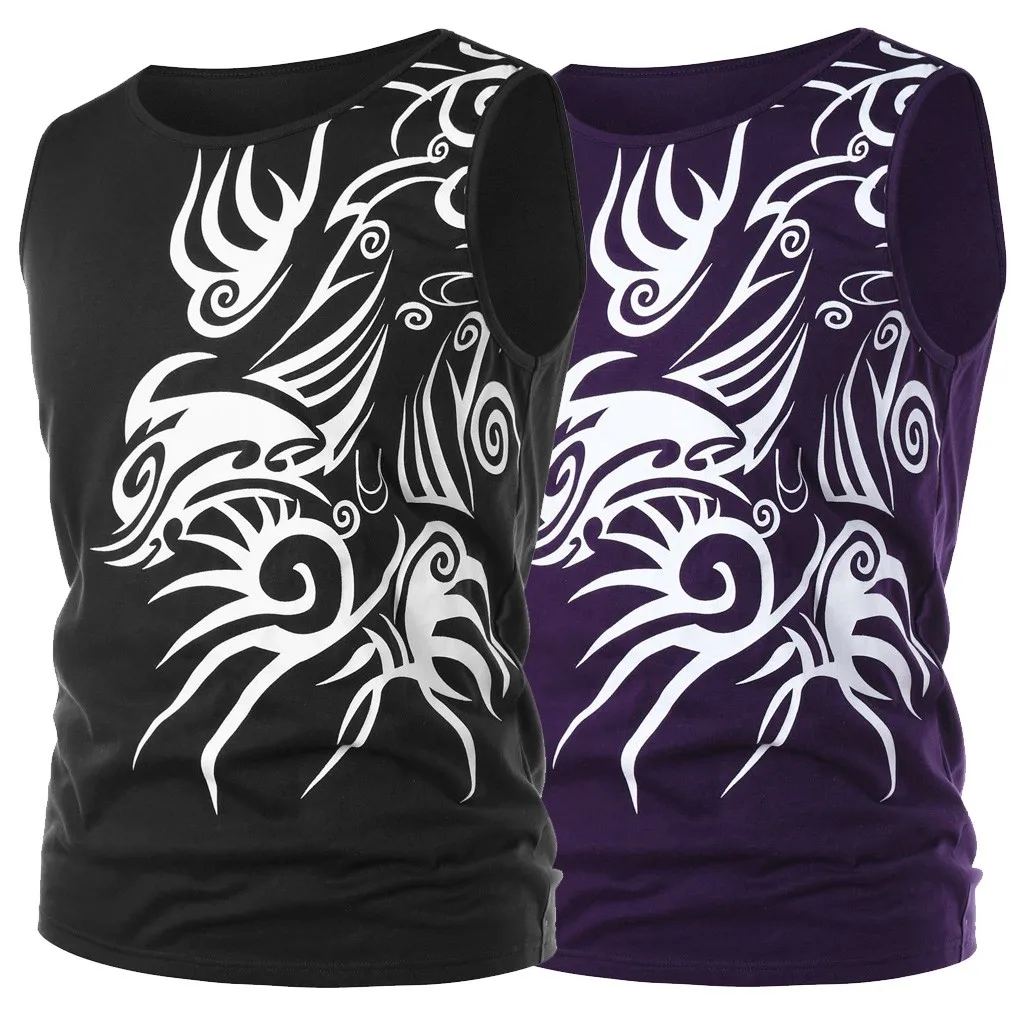 

Men Dragon Print Tank Top Fitness Muscle Sleeveless Breathable Bodybuilding Tight-drying Vest Tops Male workout Singlet Shirt