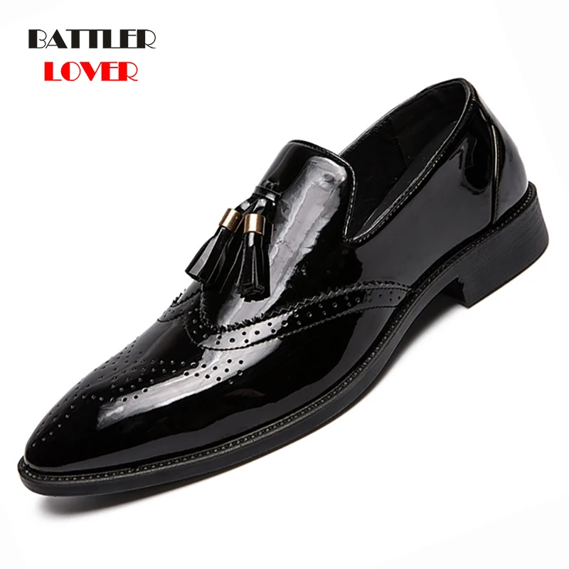 2019 Leather Formal Men Dress Shoes Genuine Leather Shoe Mens Brogue Shoes Flats Oxfords For Men Wedding Office Business Shoe