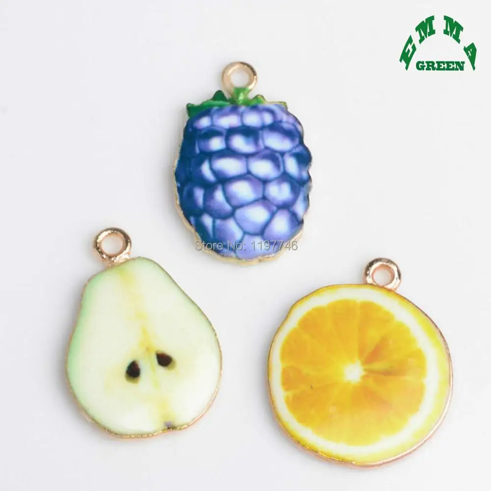

Fruit Lemon Slice Pear Blueberry Enamel Charms Pendant 5pcs for Necklace Bracelet Jewelry Making Findings DIY Craft