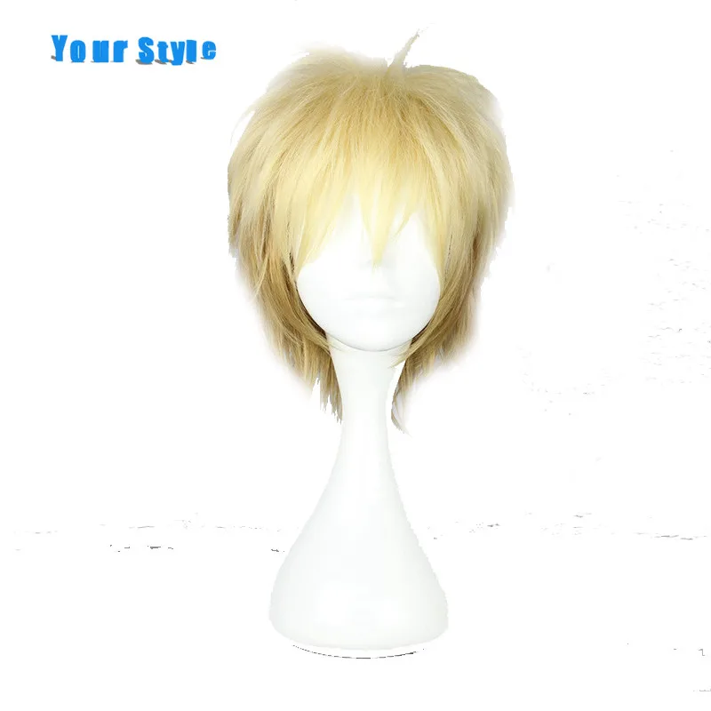 

Your Style Short Curly Cosplay Wigs Mens for Party Omber Color Heat Resistant Synthetic Hair High Temperature Fiber