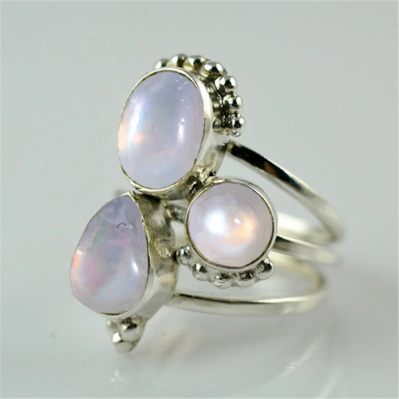 Винтажные лунный камень Anillos серебряное Цвет кольца для женщин ювелирные изделия