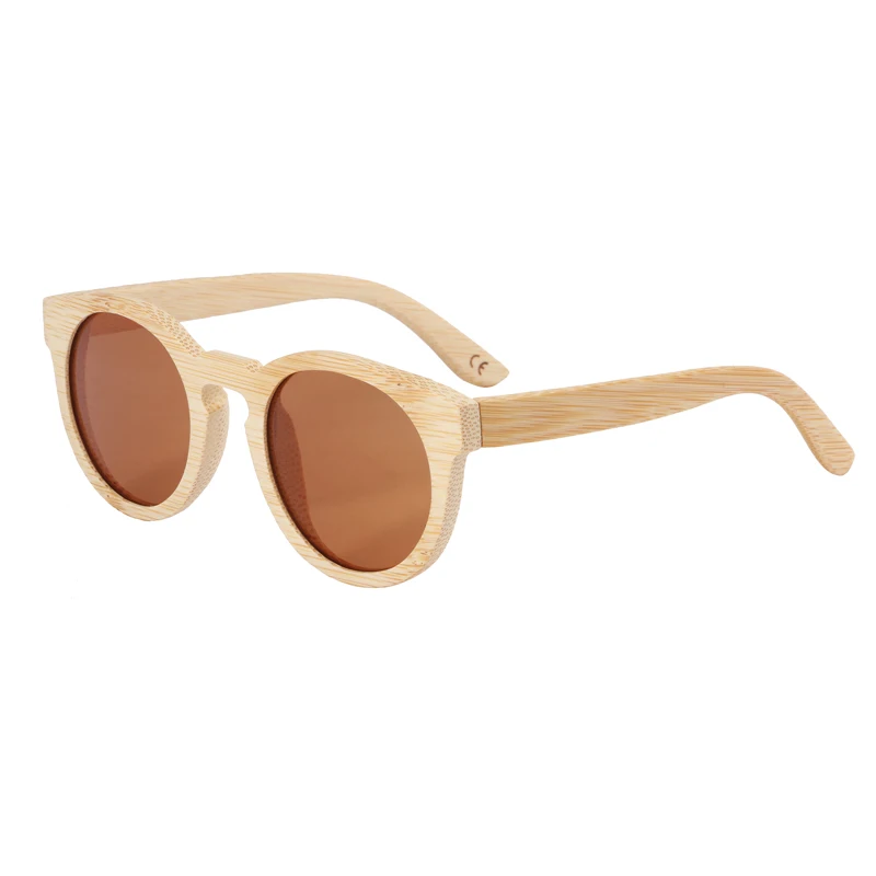 BerWer деревянные модные солнцезащитные очки для женщин круглые поляризованные линзы бамбуковая оправа солнцезащитные очки UV400 - Цвет линз: brown lens