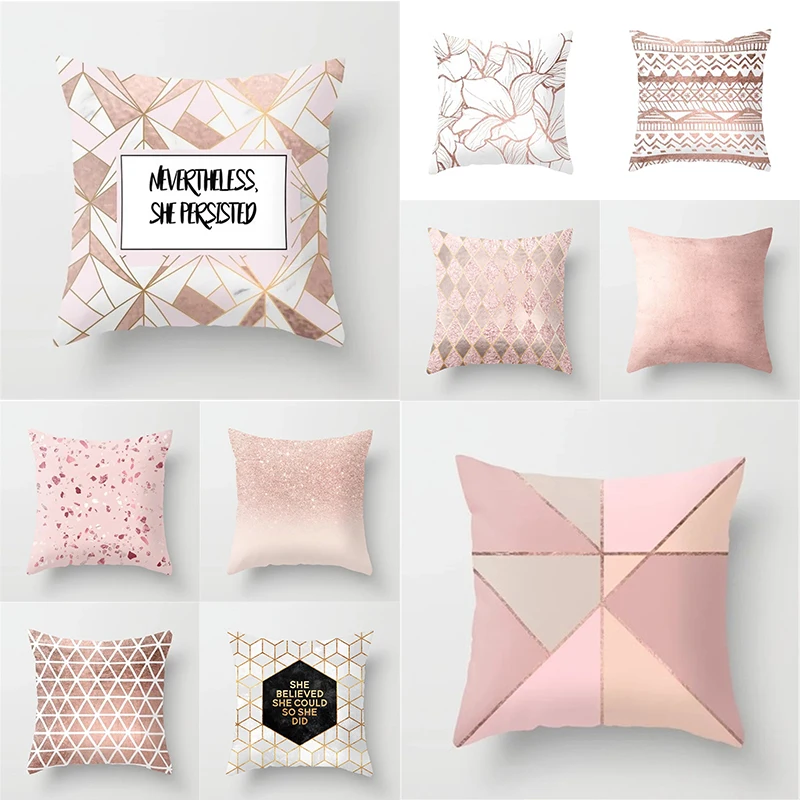 

Square Nordic Cushion Cover 45x45cm Printed Pink Geometric Decorative Dot Pillow Covers Polyester Throw Pillowcases Home Decor