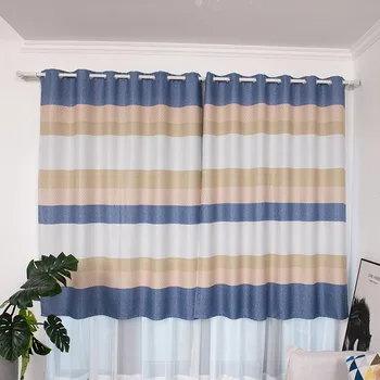 

1Pc Simple Fresh England Style Stripe Printing Blackout Curtain Tulle Window Treatment Voile Drape Valance Panel Fabric 200x100