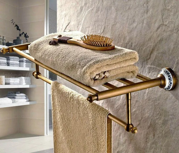 Towel Bar Antique Brass Toilet Towel Holder Towel Rack Shelf Solid Holder Brief Fixed Bathroom Accessory zba411