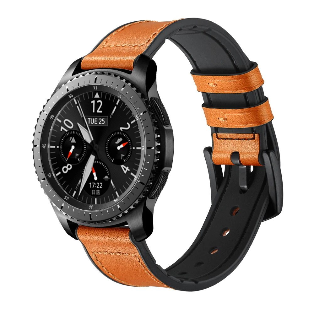 

4 Colors Genuine Leather Silicone Watchband for Samsung Gear S3 Sport Replacement Watch Band Crazy Horse Bracelet Wrist Strap