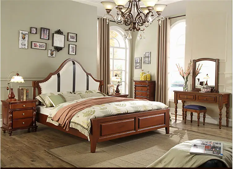 

Europe and America Genuine leather bed solid wooden Soft Bed Bedroom Furniture cama muebles de dormitorio / camas quarto 1.8*2 m