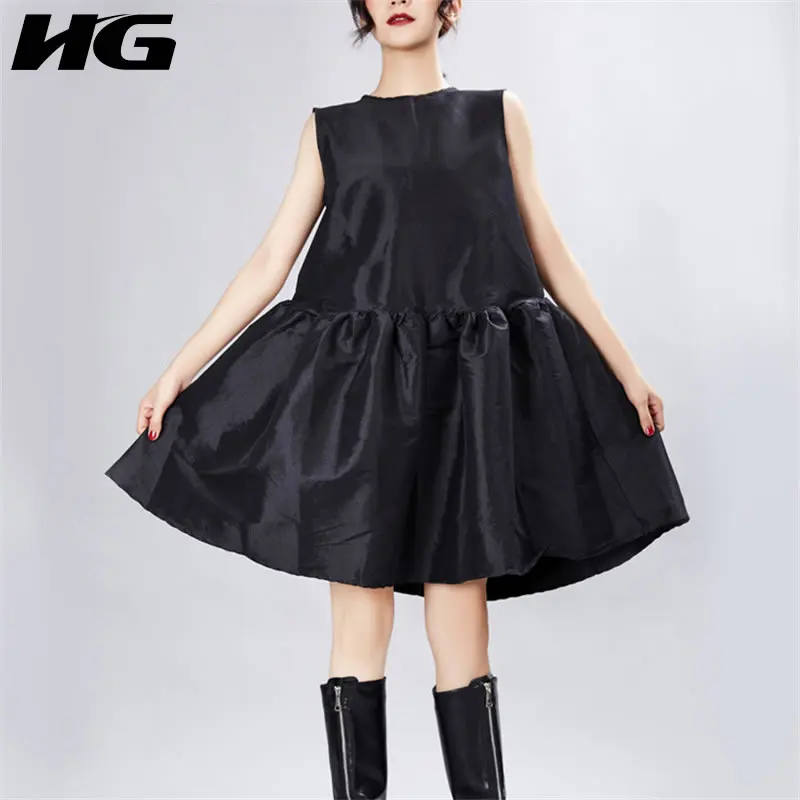 

HG Street Irregular Bandage Black Mini Dress Sleeveless Summer Clothes for Women 2019 New Casual Loose Fashion Pullover WLD1809