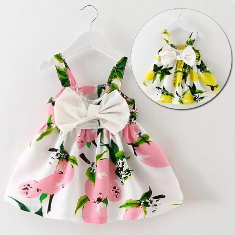 

2018 Summer dresses for girls princess dress Baby Girl Clothes Lemon Printed Infant Outfit Sleeveless Princess Gallus Dress 510