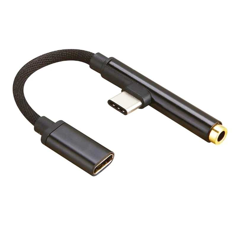 Usb type C до 3,5 мм разъем для наушников адаптер Aux аудио USB-C зарядное устройство зарядный кабель наушники для huawei P20/mate 10/Pro 90 градусов - Цвет: BK