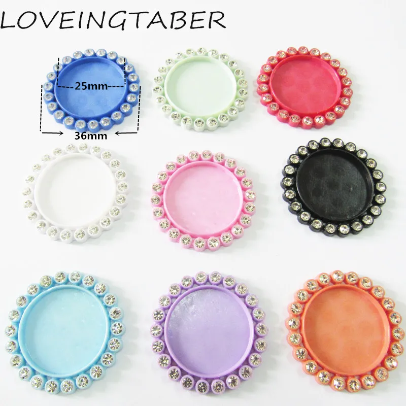 

50pcs/bag 36mm (inner size 25mm) Resin Flatback With Clear Rhinestone Cabochon Base Frame Setting For Fashion Pendants Making