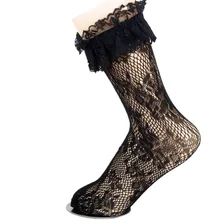 Милые сексуальные кружевные носки Лолита Принцесса эластичные модные женские мягкие черные гофрированные короткие носки вышитые