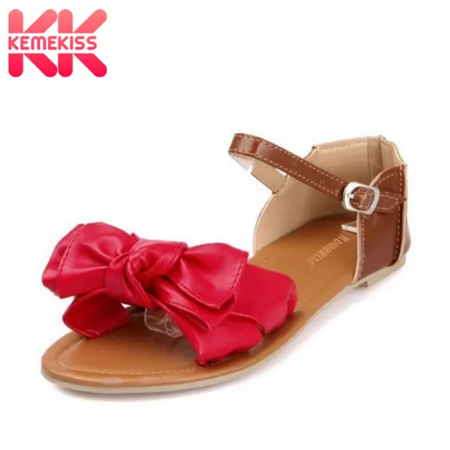 KemeKiss plus size 31-45 women sandals bohemia bowknot ankle wrap flat sandals brand fashion ladies footwear women shoes P23538