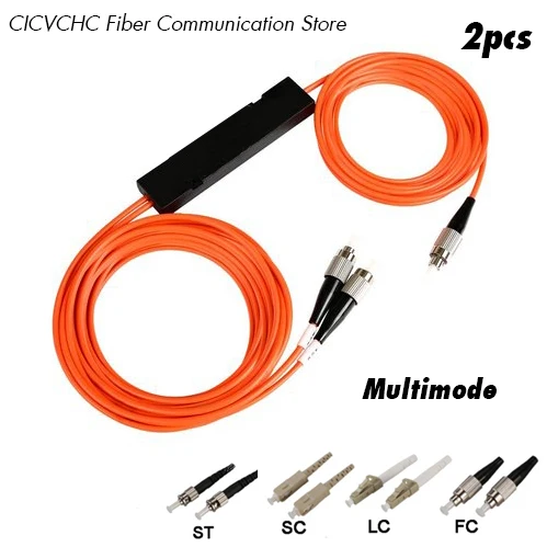 2 pcs PLC Splitter-Multimode (50/125) -1x2- Mini Modules- SC, FC or LC Connector-0.5m pigtail-2.0mm loose tube/Optical Fiber modules