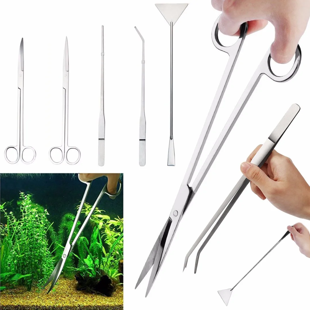 3/5Pcs Aquarium Tools Kit Aquascaping Tank Aquatic Plant High Quality Tweezers Scissors Stainless Steel Maintenance Tool