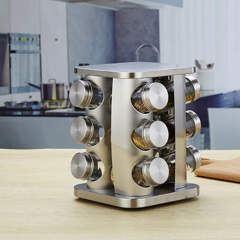 

Hot Sale Rotary Seasoning Jar Seasoning Box Stainless Steel Salt Pot Glass Seasoning Jar Kitchen Supplies Seasoning Box Season