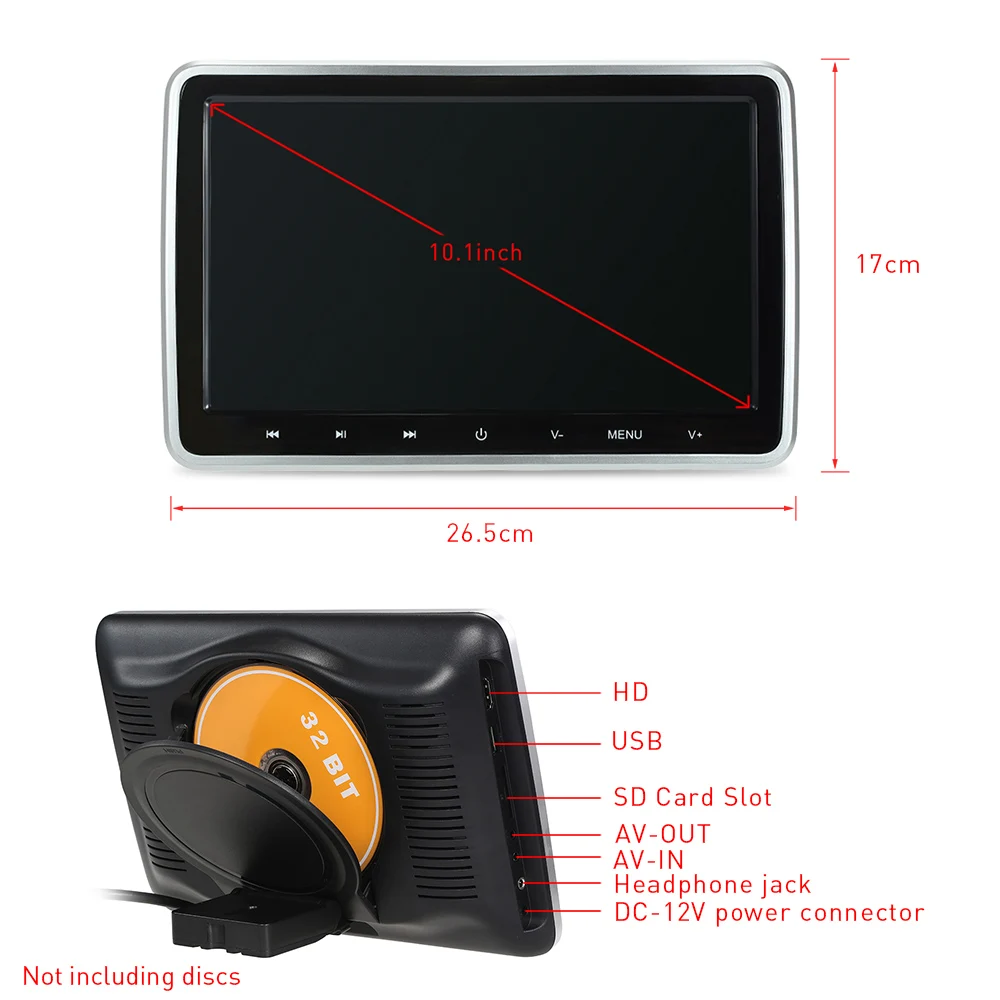 10," Автомобильный подголовник монитор DVD видео плеер USB/SD/HDMI/IR/FM TFT lcd экран 1024x600 сенсорная кнопка игры пульт дистанционного управления Plug Play