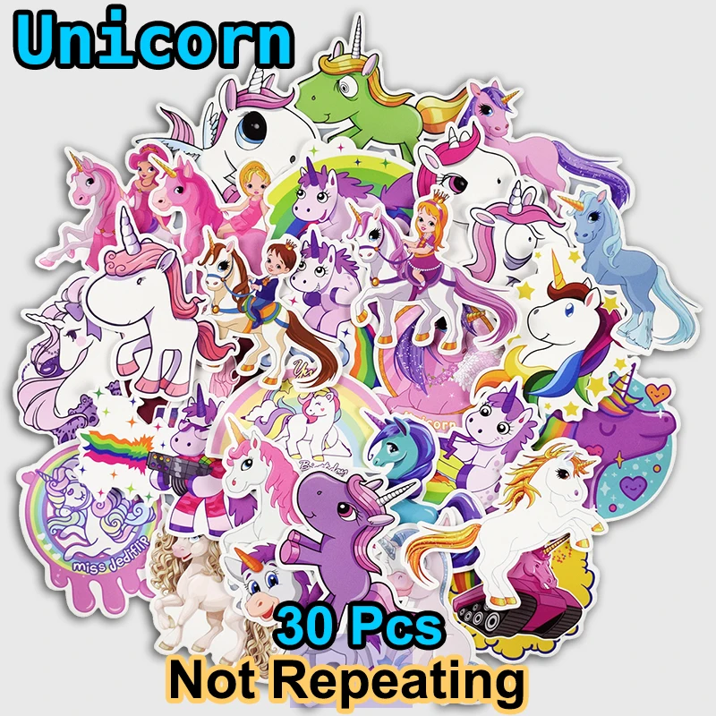 

30 Pcs Mixed Cartoon Unicorn Stickers for Laptop Bicycles Phone Luggage Car Styling Home Decor Fashion Anime DIY Decals Sticker