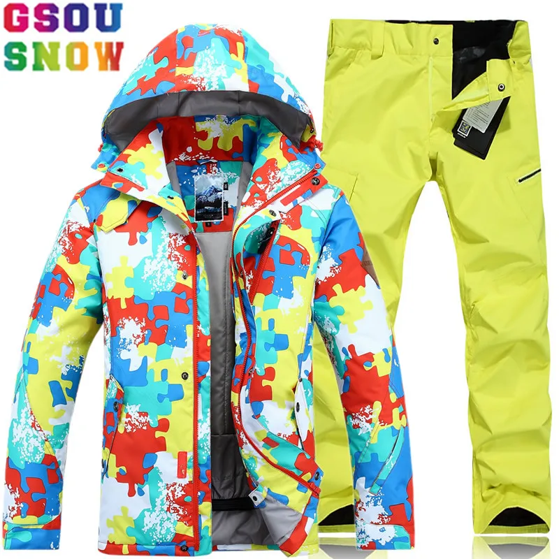 

GSOU SNOW Brand Ski Suit Men Winter Ski Jacket Pants Waterproof Skiing Snowboarding Suits Male Outdoor Sport Clothing Snow Coat