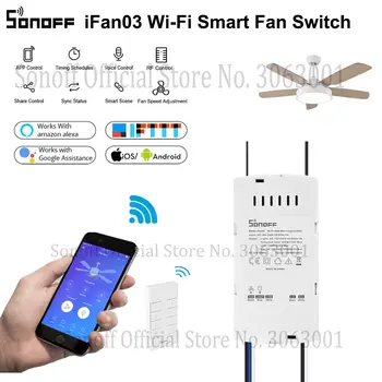 

SONOFF iFan03 Wifi Smart Fan Switch Celling Fan/Light Controller 433 RF/APP/Voice Remote Control Adjust Speed Smart Home Module