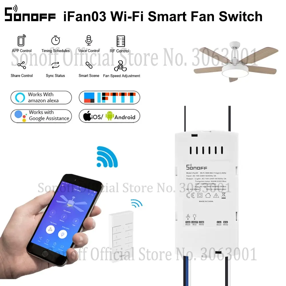SONOFF iFan03 Wifi умный вентилятор переключатель потолочный вентилятор/контроллер