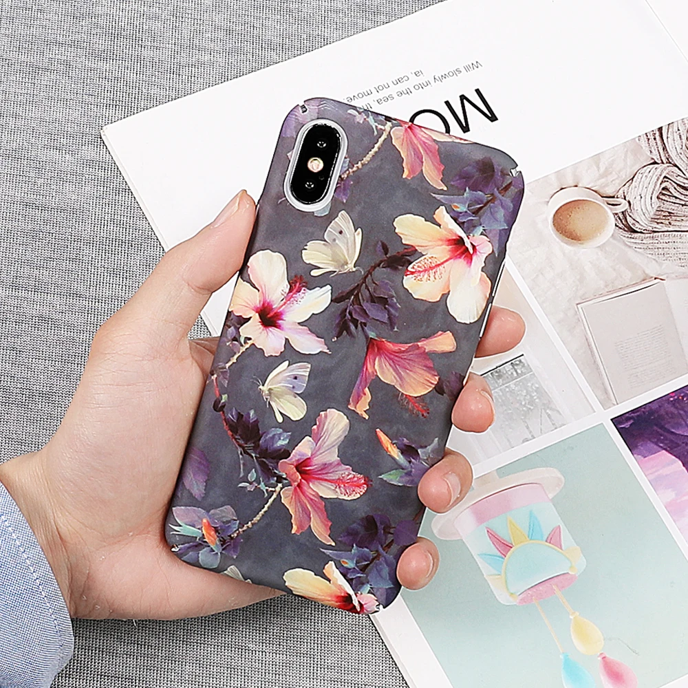 LOVECOM Banana Leaf Flowers Cherry Plants Phone Case For iPhone XR XS Max 5 5S SE 6 6S 7 8 Plus X XS Hard Scrub Phone Bags Case