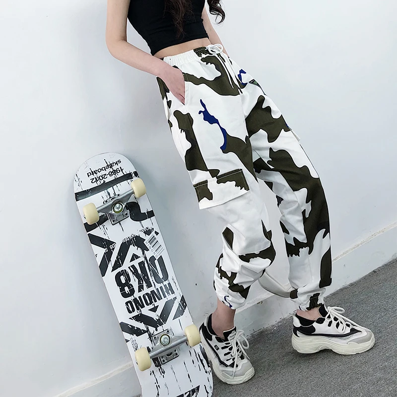 

Spring Loose BF Camouflage overall Cargo pants women High Waist Handsome hip-hop pantalon femme BF Streetwear pants
