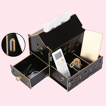 

Wooden Storage Box Jewelry Container Makeup Organizer Case DIY House Shape Assembly Cosmetic Organizer Handmade Tissue Box
