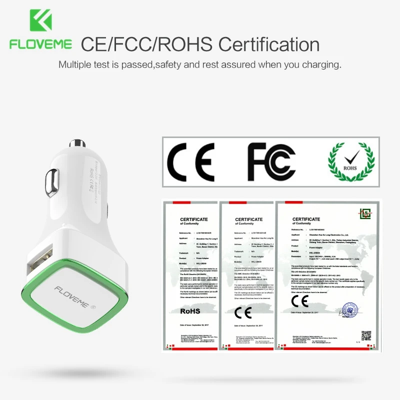 new Floveme светодиодный автомобиля Зарядное устройство для iPhone X 8 Plus Dual USB Выход 2.1a
