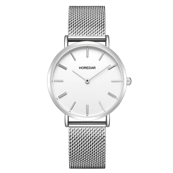 Женские часы, супер тонкие женские кварцевые наручные часы, высокое качество, 16 мм, нержавеющая сталь, сетчатый ремешок, наручные часы для женщин, часы для девочек - Цвет: White of Silver