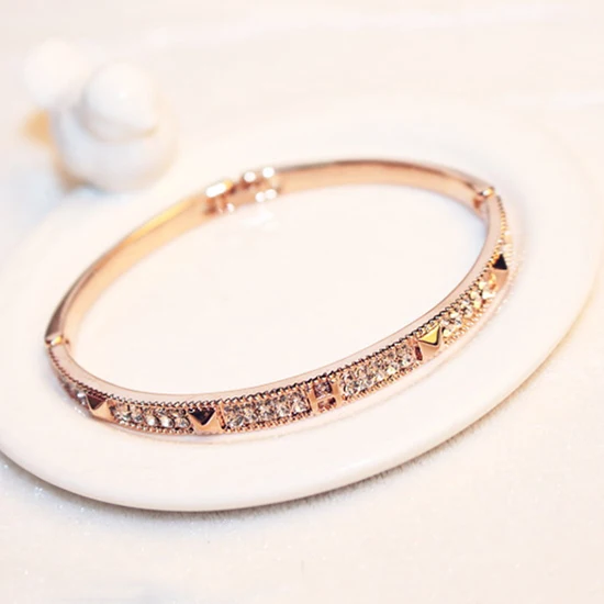 Креативный классический модный браслет со стразами для женщин, розовое золото, роскошный высококачественный браслет для женщин - Окраска металла: H00112