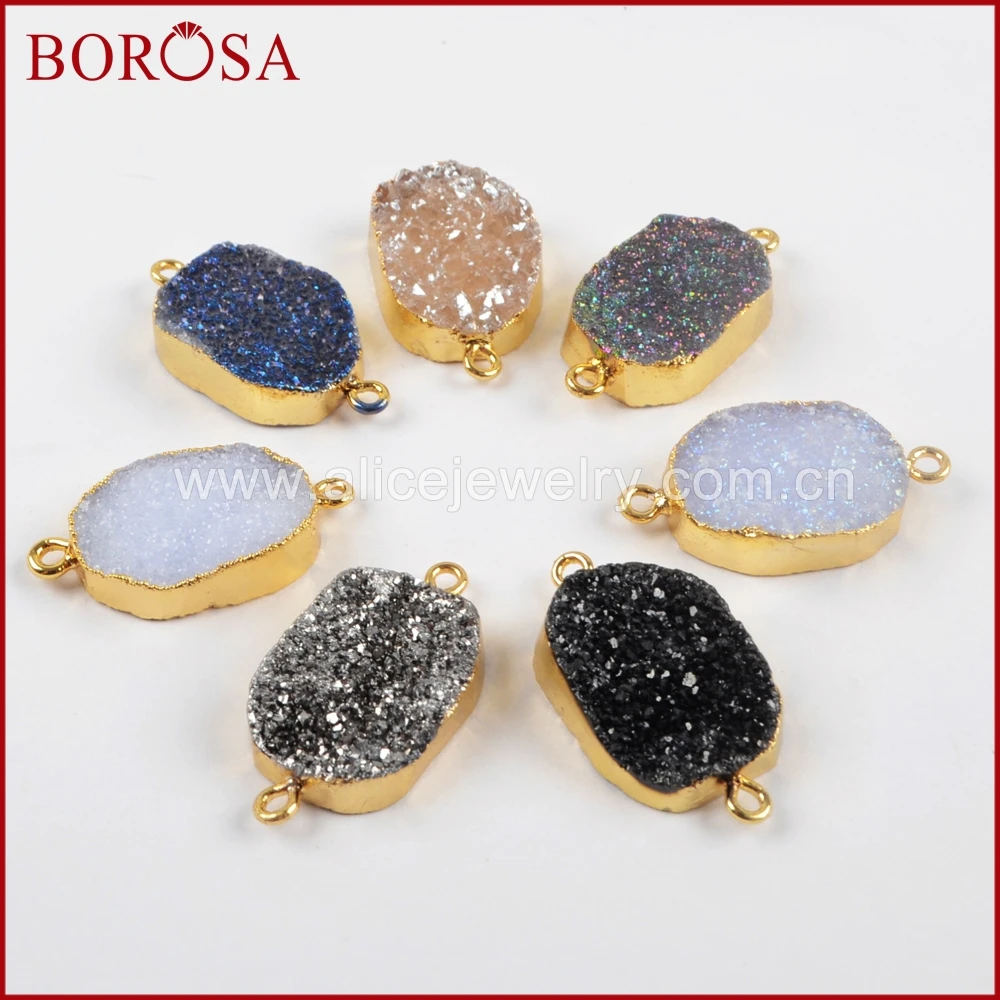 BOROSA 10 шт. разноцветные Blue чал cedony Druzy разъемы золото Цвет двойной Bails Для