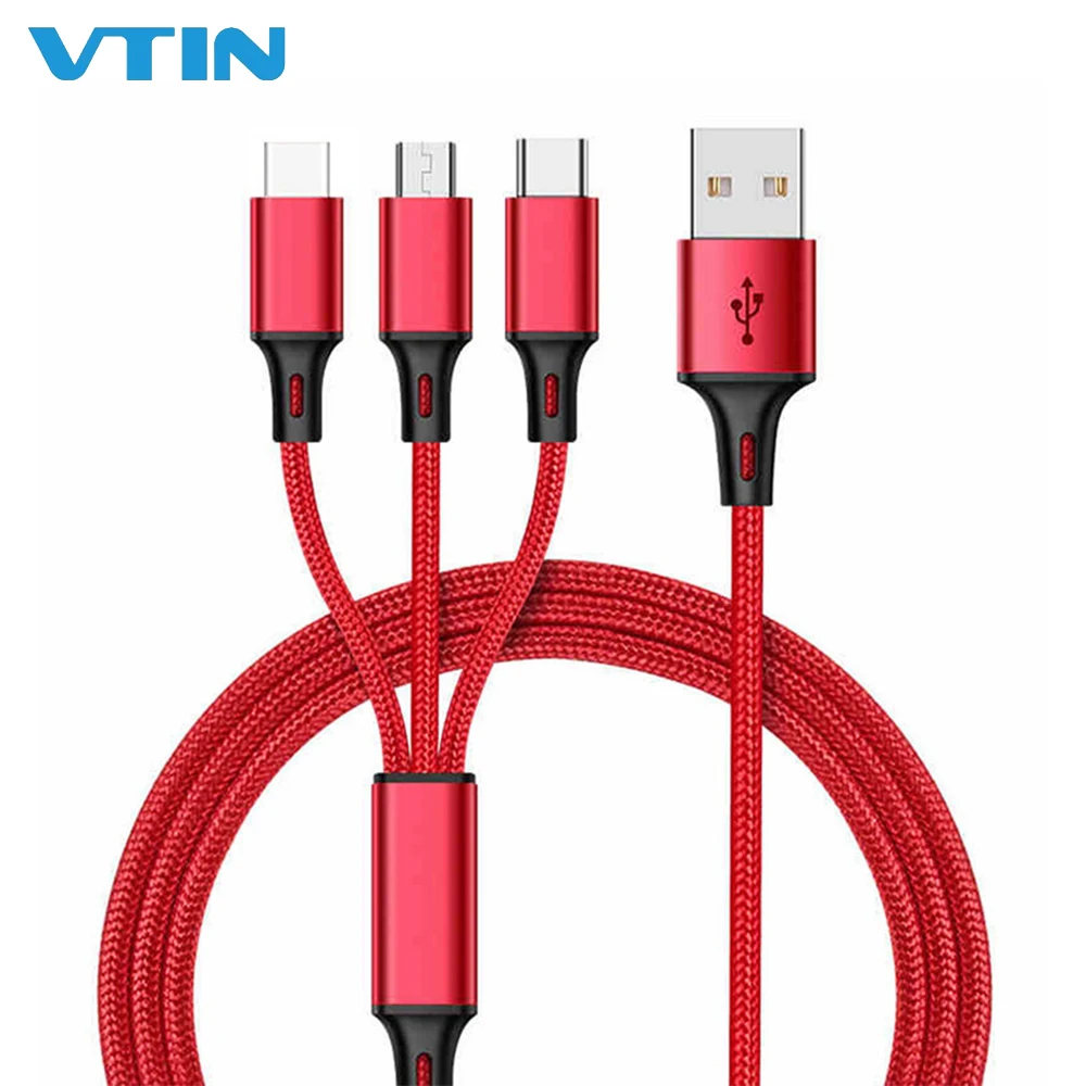 

3-in-1 Charging Cable for Apple Android USB Type-C 1.2m Data Cable Mobile Phone Cables For iPhone XS X 8 7 6 For Samsung S9