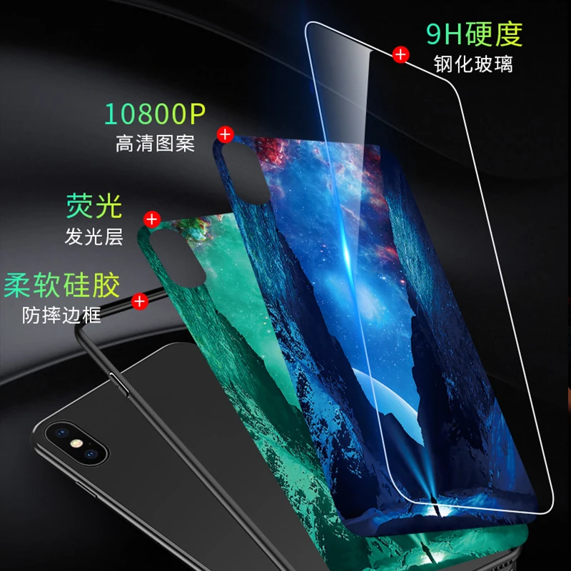 Бабочка оборотень чехол в виде светящегося стекла для iphone 11 Pro 6 7 8 Plus Роскошная стеклянная задняя крышка для iphone X XS MAX XR чехол для телефона s