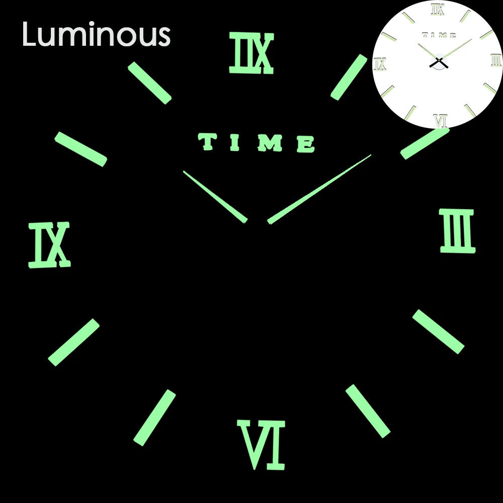 

Large Wall Clock Watch Mirror Sticker DIY 3D Acrylic Brief Modern Design Luminous Luminova Times Quartz Fashion Horlorge