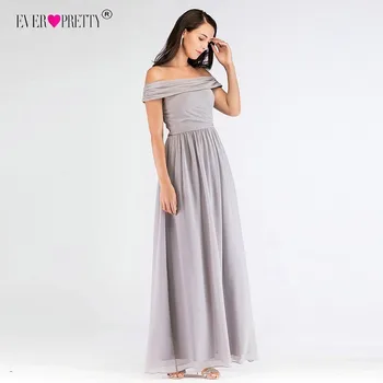 

Grey Long Bridesmaid Dresses Ever Pretty Women`s A-Line Formal Banquet Gown Chiffon Off the Shoulder Dress For Wedding Party