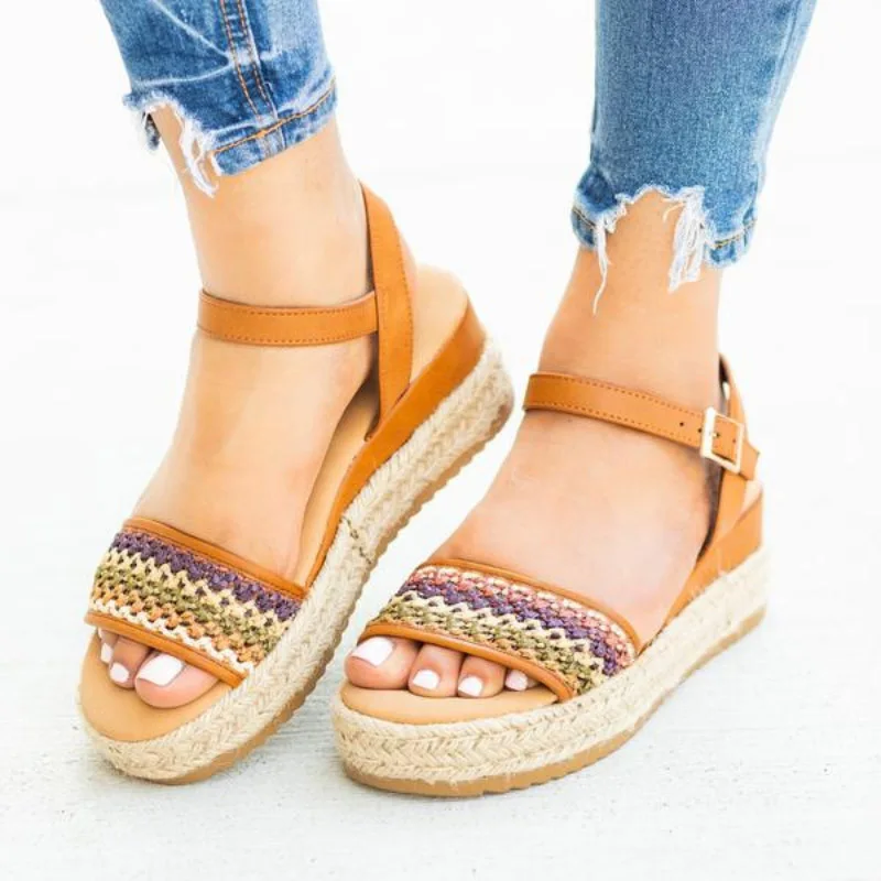 

Women Flats Sandals 2019 New Summer Women Sexy Fashion Lady Shoes Flops Non-Slip Thick Bottom Buckle Flax Sandals Plus Size 43