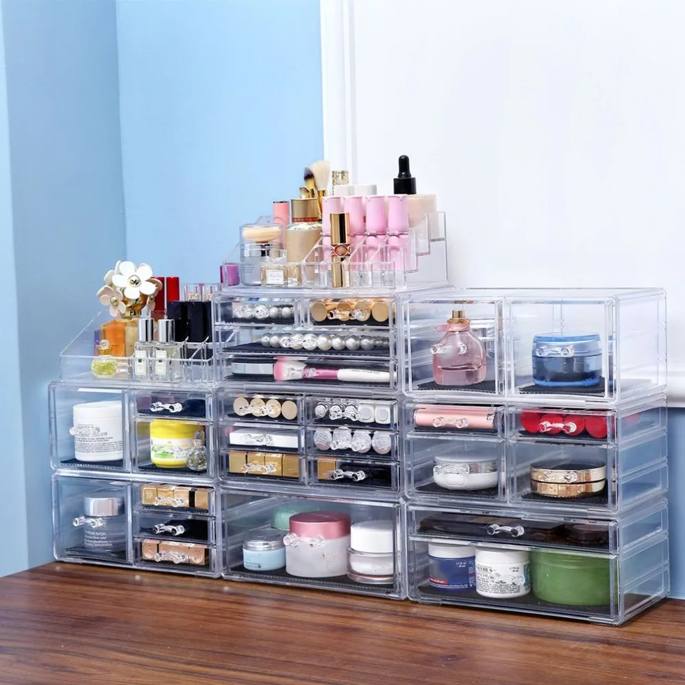 

Transparent Acrylic Makeup Organizer Storage Box Lipstick Storage Holder Make Up tool Holder Drawers Jewerly Storage box NEW
