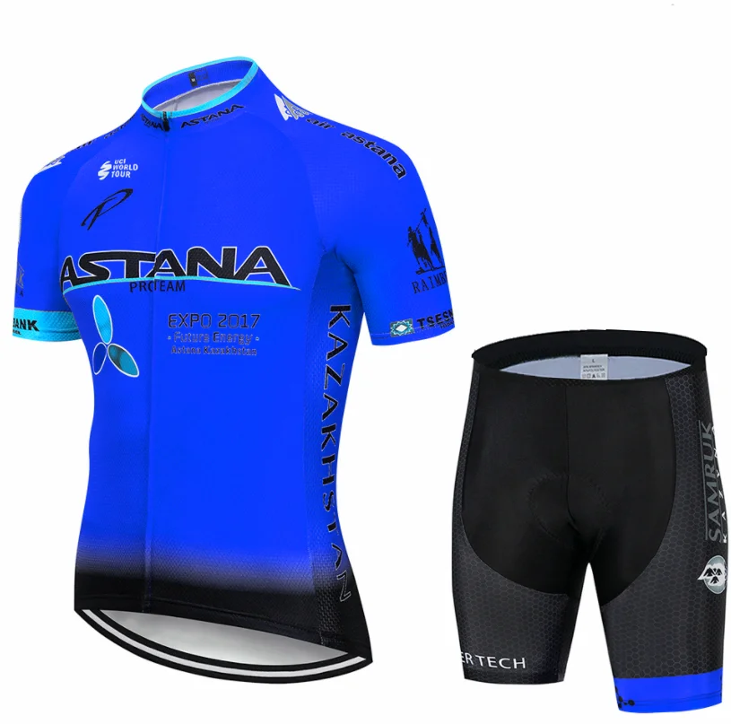 Команда Астана Велоспорт Джерси Мужская короткая Джерси ropa ciclismo hombre ciclismo велосипедная Одежда Набор велосипедная одежда 16D гелевая накладка - Цвет: Cycling suit